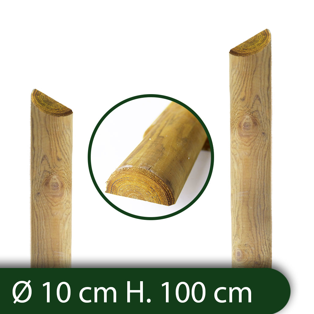 mezzi pali in legno cm 10 lunghezza cm 100 h per recinzione trattati impregnati per staccionata/steccato mezzo palo tondo cod:ferx.reti.76.2.s