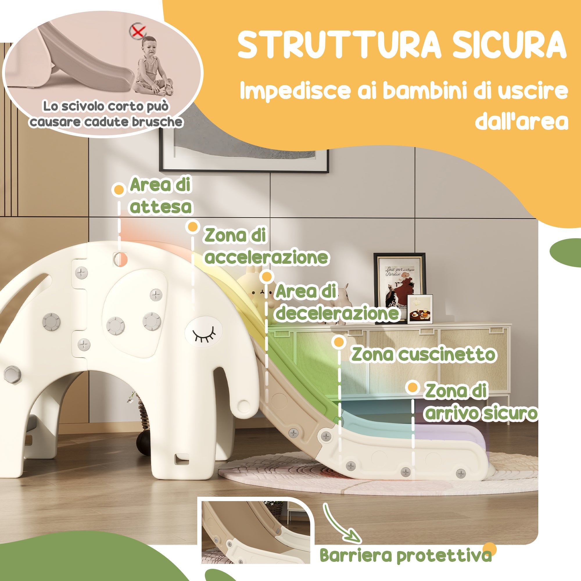 Scivolo da Interno con Canestro Design Elefante 163x57x75 cm Bianco Crema