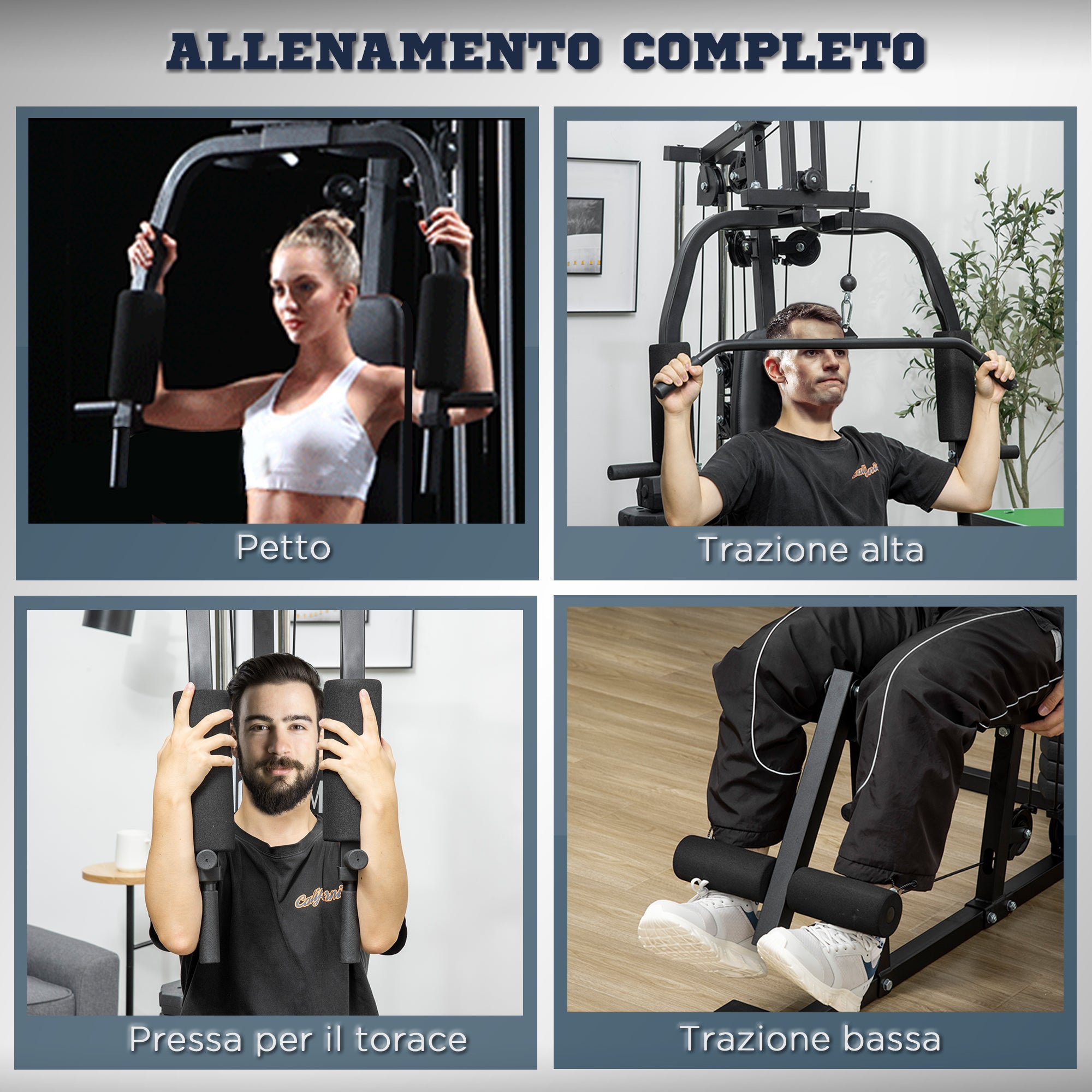 Stazione Fitness Multifunzione Power Tower 135x103x210 cm con Pesi fino 45kg e Panca Imbottita Nera