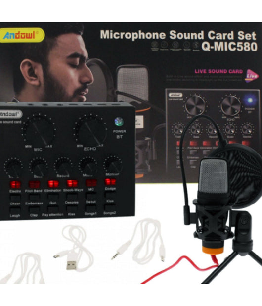 Microfono A Condensatore Q-mic580 Schede Audio Bluetooth Filtro Anti-pop Con Base         