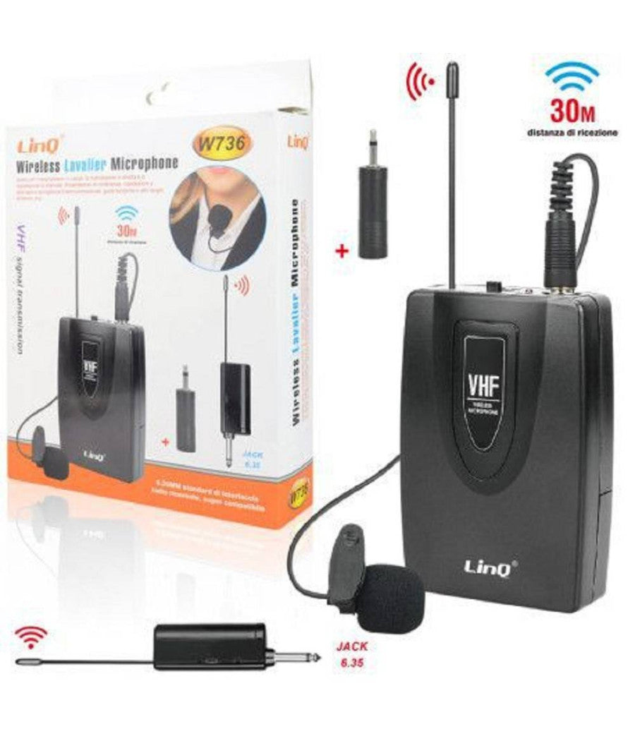 Microfono Lavalier Con Clip Wireless Amplificatore Vocale Portatile Vhf 30mt W736         