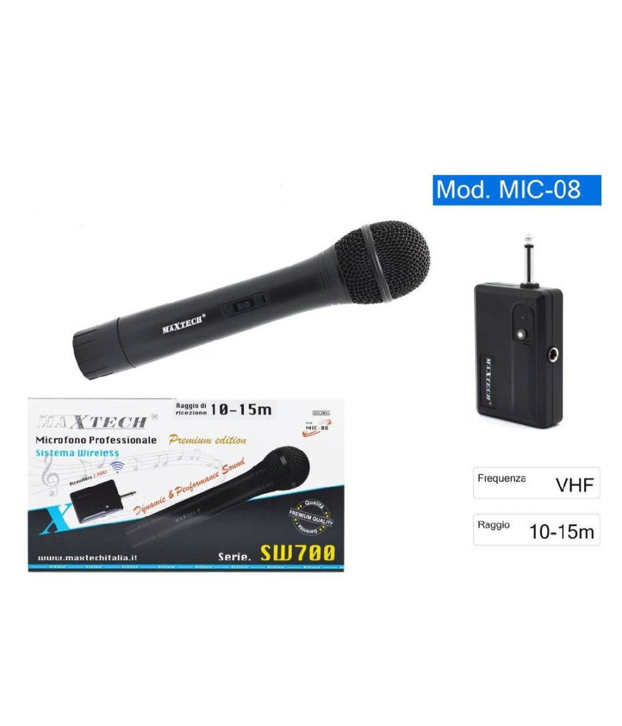 Microfono Wireless Senza Fili Portatile Ricevitore 2,4ghz Karaoke Mic-08 Maxtech         