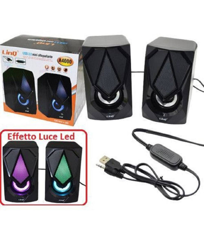 Mini Altoparlante Casse Usb 2.0 Speaker Con Luce Led Rgb Pc Multimediale A4000         