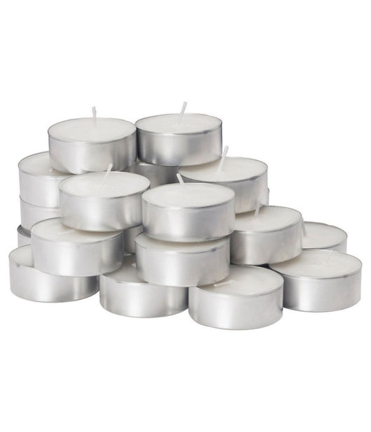 Mini Candele Lumini Bianco Tealight 100pz In Cera Naturale Durata 3,5 Ore         