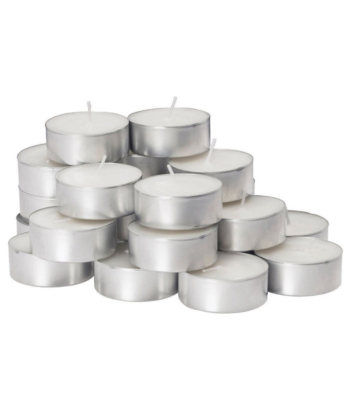 Mini Candele Lumini Bianco Tealight 100pz In Cera Naturale Durata 3,5 Ore         