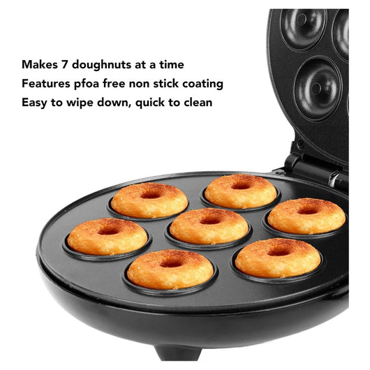 Trade Shop - Mini Donut Maker 1000w Antiaderente Riscaldamento A Doppia Faccia Elettrico 7 Ciambelle         