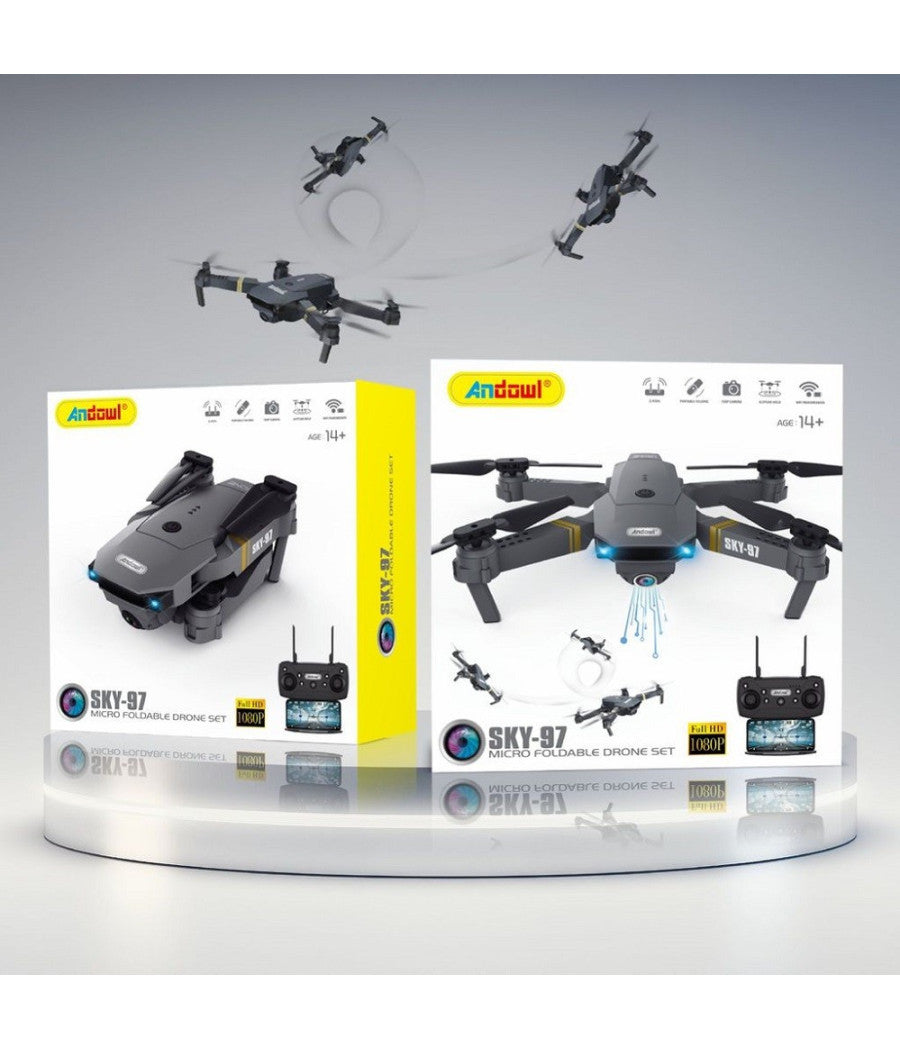 Mini Drone Pieghevole Con Telecomando Fotocamera Video 1080p 720p Full Hd Sky-97         