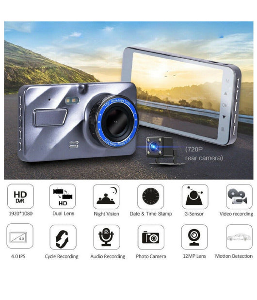 Mini Dvr Telecamera Videoregistratore Per Auto 2 Telecamere Super Hd Display 4"         