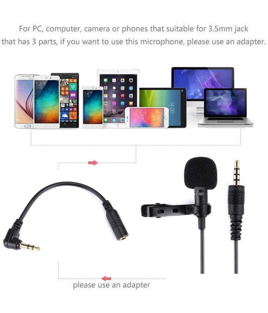 Mini Microfono Clip A Condensatore Omnidirezionale 3.5mm Adattatore Smartphone         