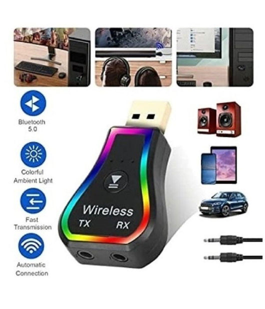 Mini Ricevitore Audio Usb Wireless Bluetooth 5.0 Aux Stereo Rgb Led Light Q-tr31         