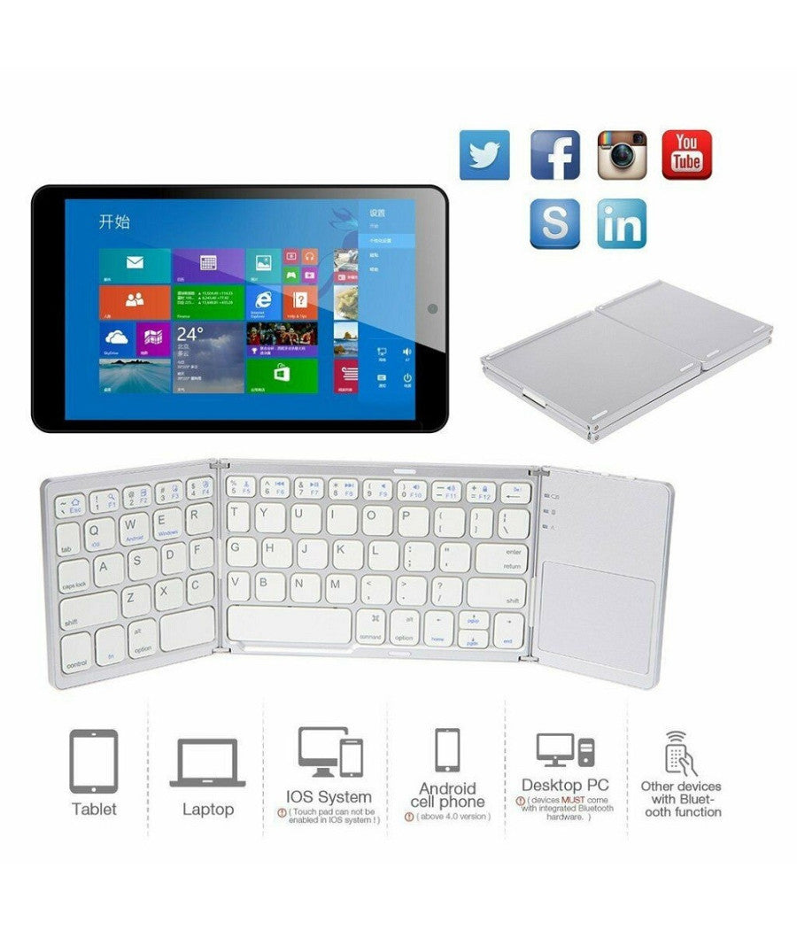 Mini Tastiera Bluetooth Pieghevole Wireless Ios/android/windows Touchpad         