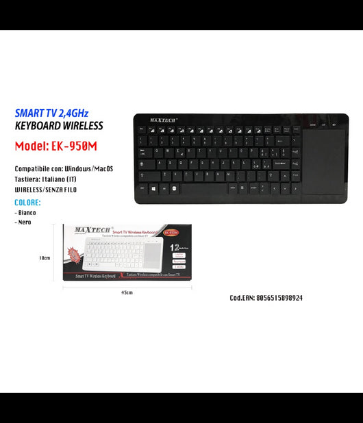 Mini Tastiera Wireless Touchpad Keyboard Smart Tv Computer Pc 2.4ghz Maxtech Ek-950m         