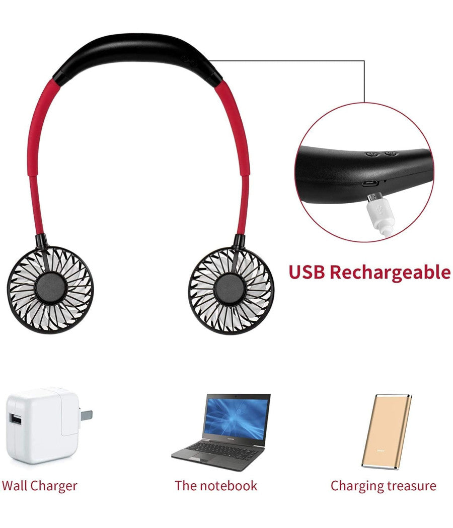 Mini Ventilatore Portatile Supporto Cuffie Appeso Al Collo Ricaricabile Usb Fan         