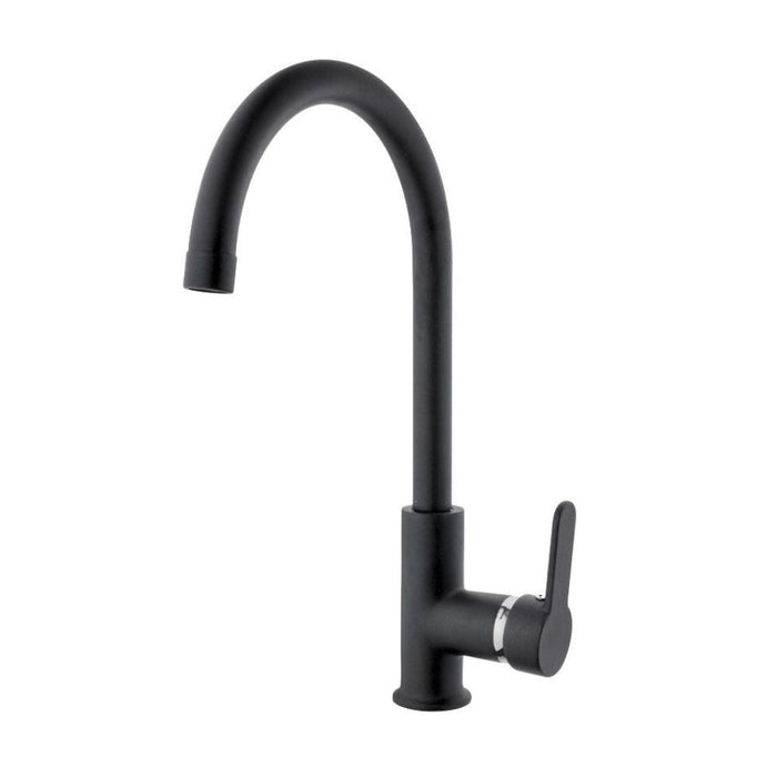 Rubinetto Cucina Miscelatore Monocomando Lavello Canna Tonda in Ottone Granito Plus Nero