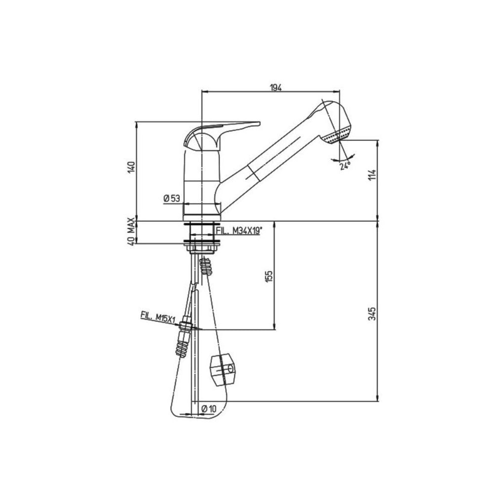 Rubinetto Cucina Miscelatore Monocomando Doccetta Estraibile in Ottone Paini Cromato