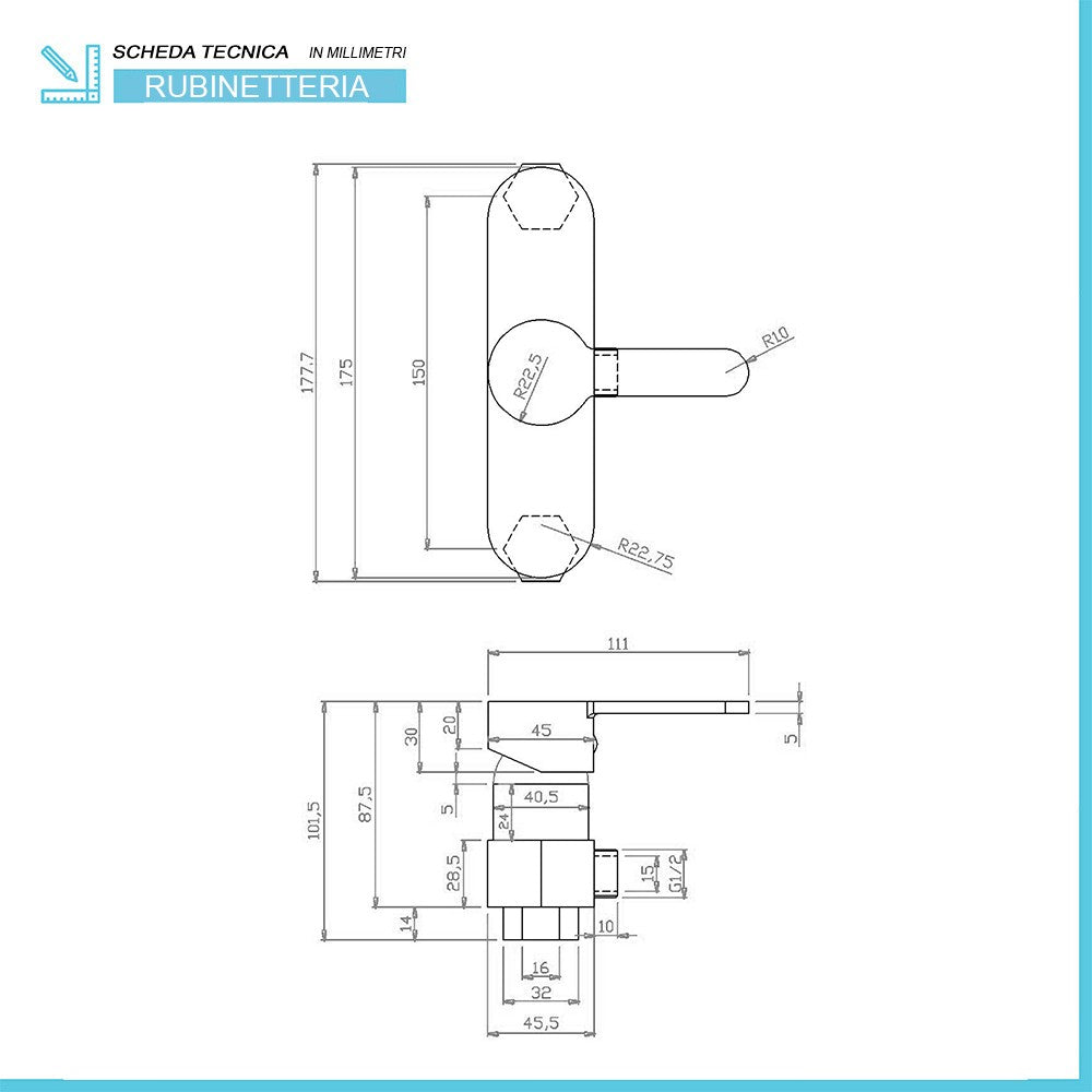 Miscelatore doccia esterno Iole con kit doccia completo in ottone cromato