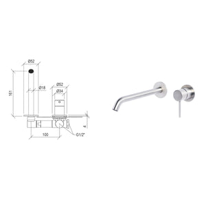 Rubinetto miscelatore lavabo ad incasso con bocca da 16 cm in acciaio inox 316l tubico tevere, colore spazzolato