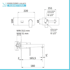 Miscelatore lavabo a muro Mariani serie Artic in ottone bianco opaco