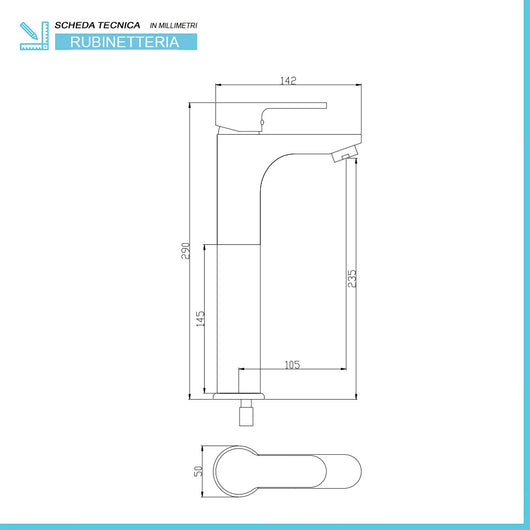 Miscelatore lavabo alto cromato con piletta serie Paco