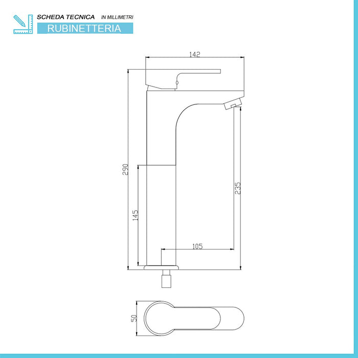 Miscelatore lavabo alto cromato con piletta serie Paco