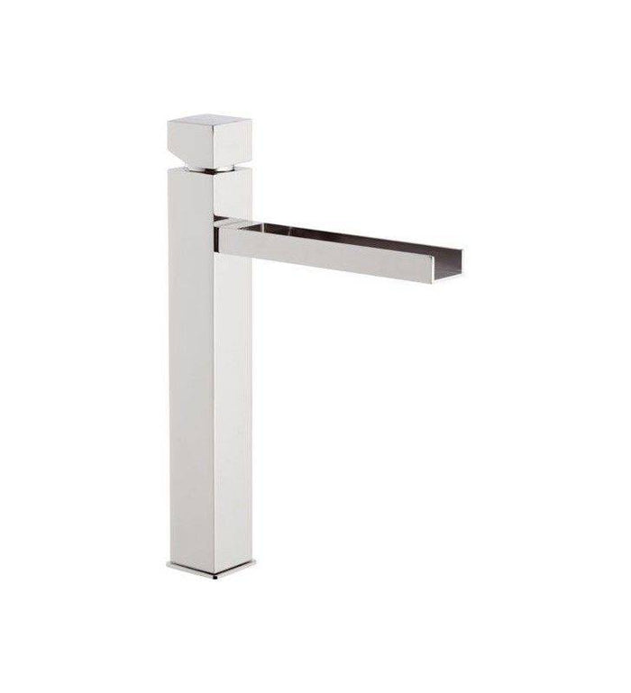 Miscelatore lavabo alto ideale per lavabo a bacinella da appoggio, dotato di bocca a cascata serie cube waterfall cod 77800