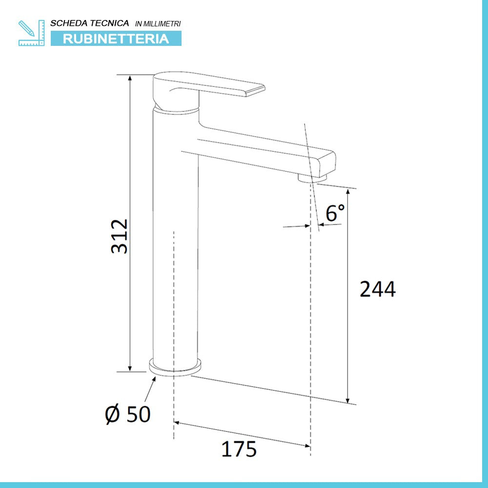 Miscelatore lavabo alto Mariani serie Artic in ottone cromato