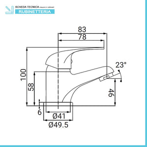 Miscelatore lavabo in ottone cromato con piletta di scarico Fast