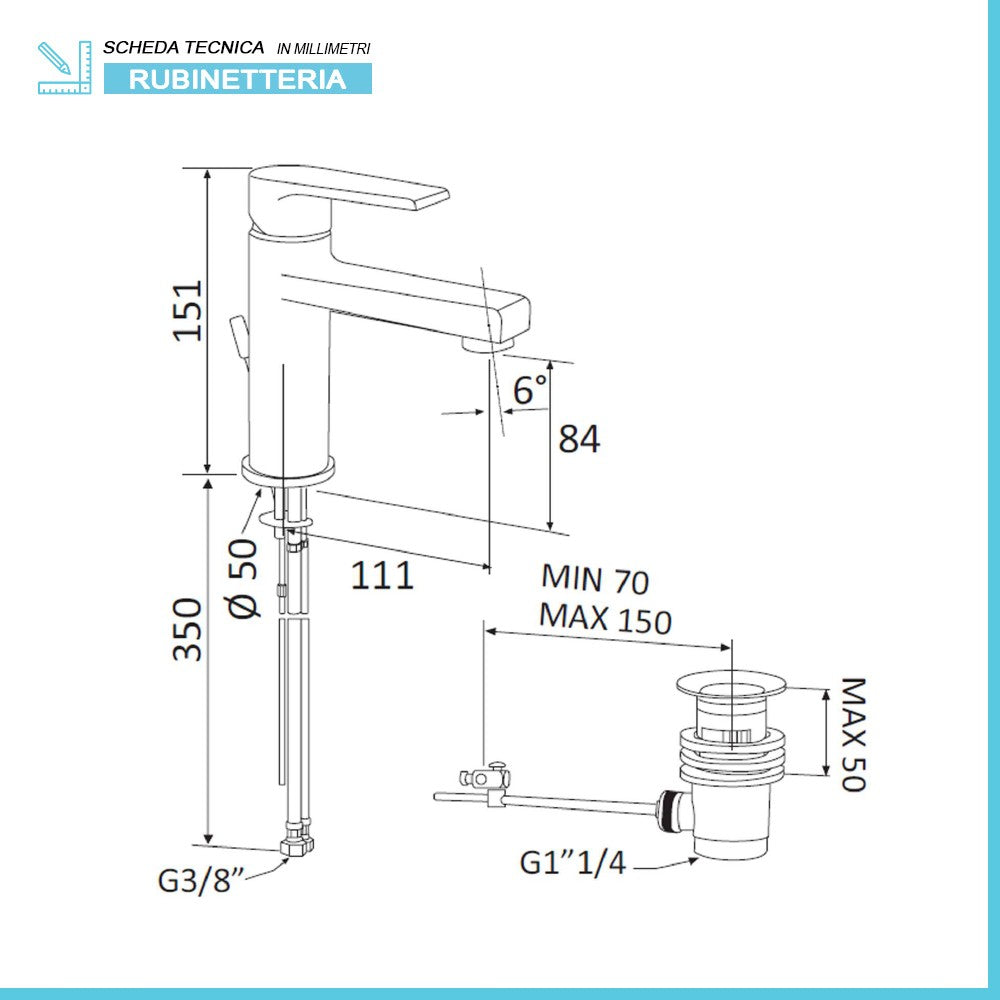 Miscelatore lavabo cromato Mariani serie Artic scarico incluso