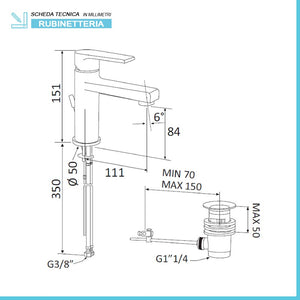 Miscelatore lavabo cromato Mariani serie Artic scarico incluso