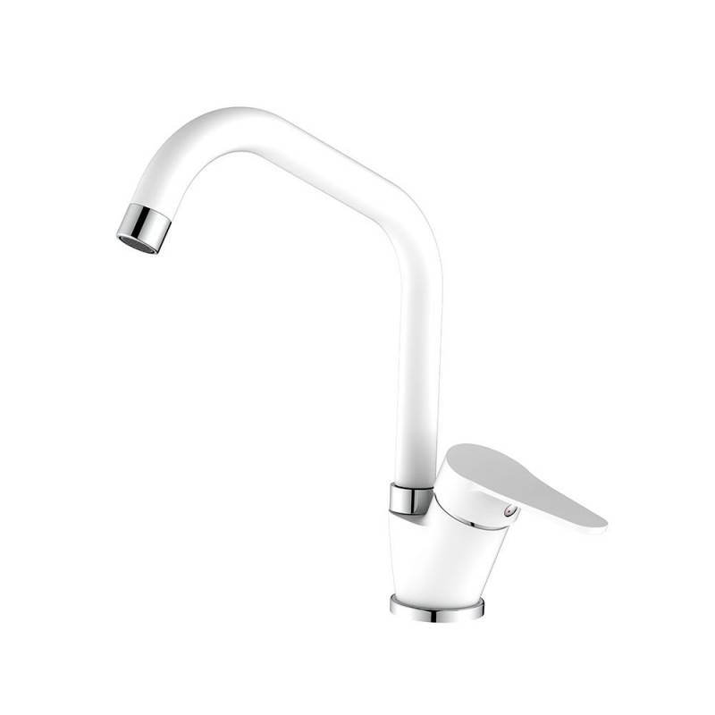 Miscelatore lavello bocca alta bianco opaco con risparmio acqua – Serie Allen cod 82228