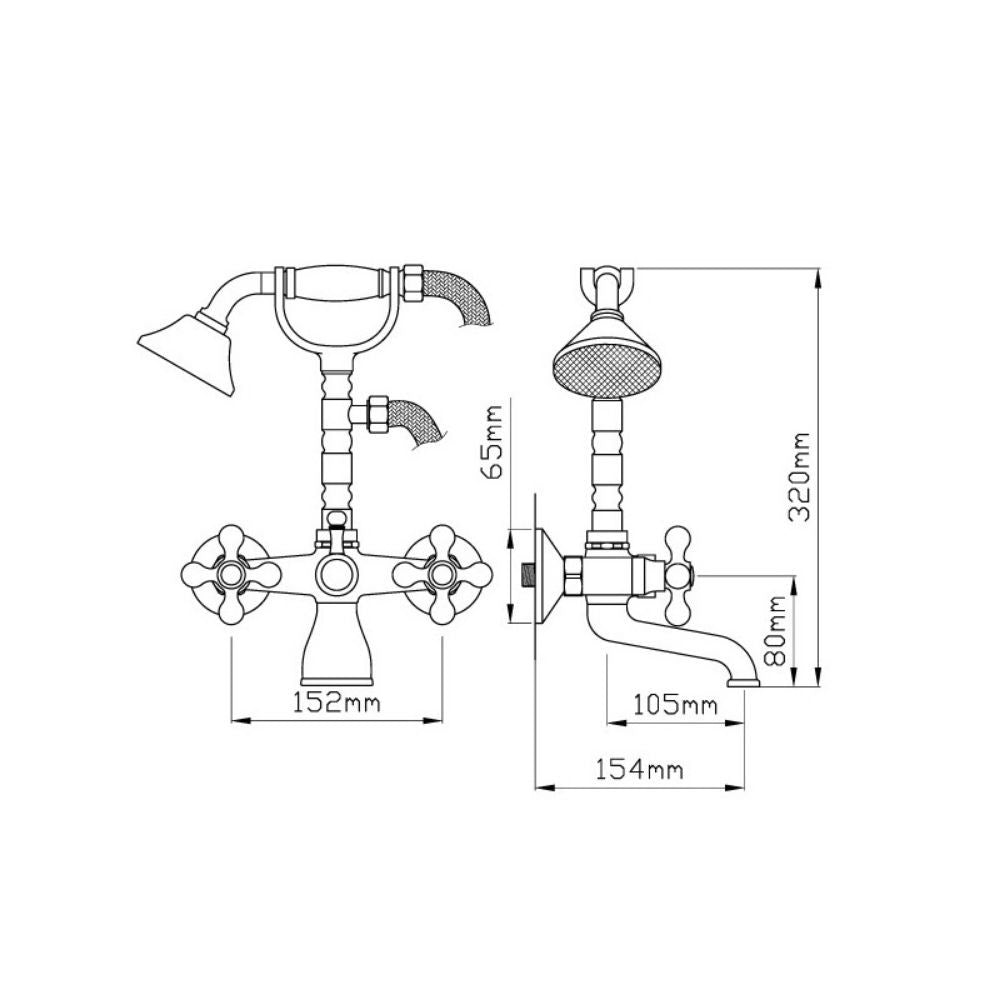 Kit Doccino e Miscelatore Doppio Comando per Vasca in Ottone Lecce Classic Cromato