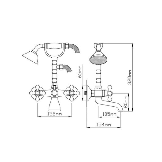 Kit Doccino e Miscelatore Doppio Comando per Vasca in Ottone Lecce Classic Cromato