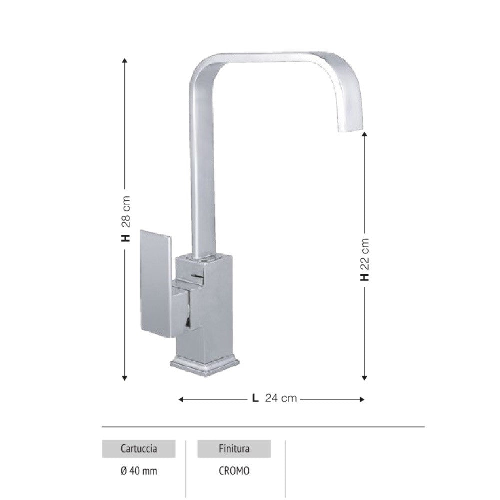 Rubinetto Cucina Miscelatore Monocomando Lavello in Ottone Malaga Cromato