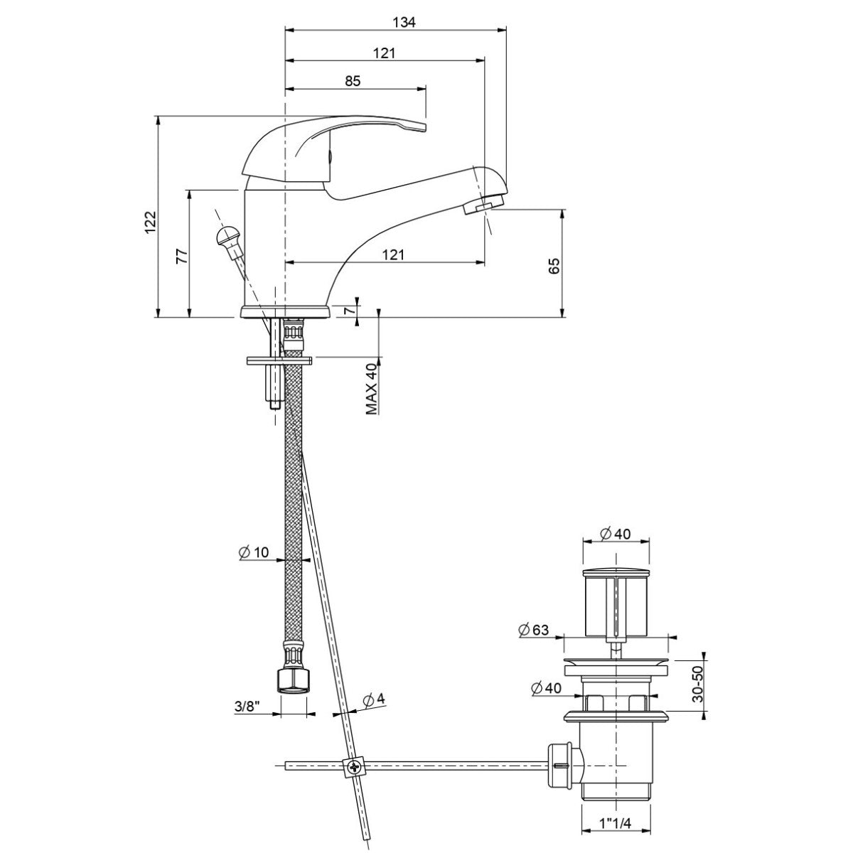 Miscelatore monocomando per lavabo cromato squalo