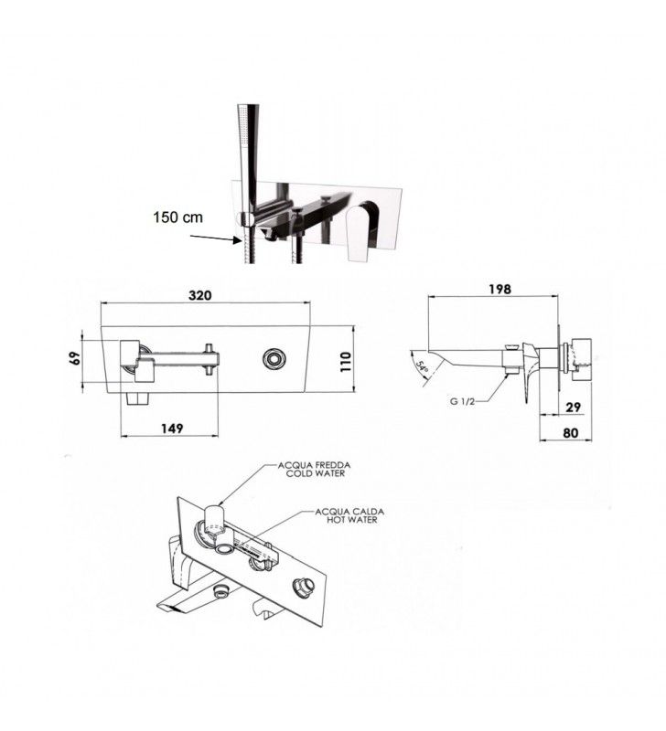 Miscelatore per vasca da incasso con kit doccia - serie diva cod 75654