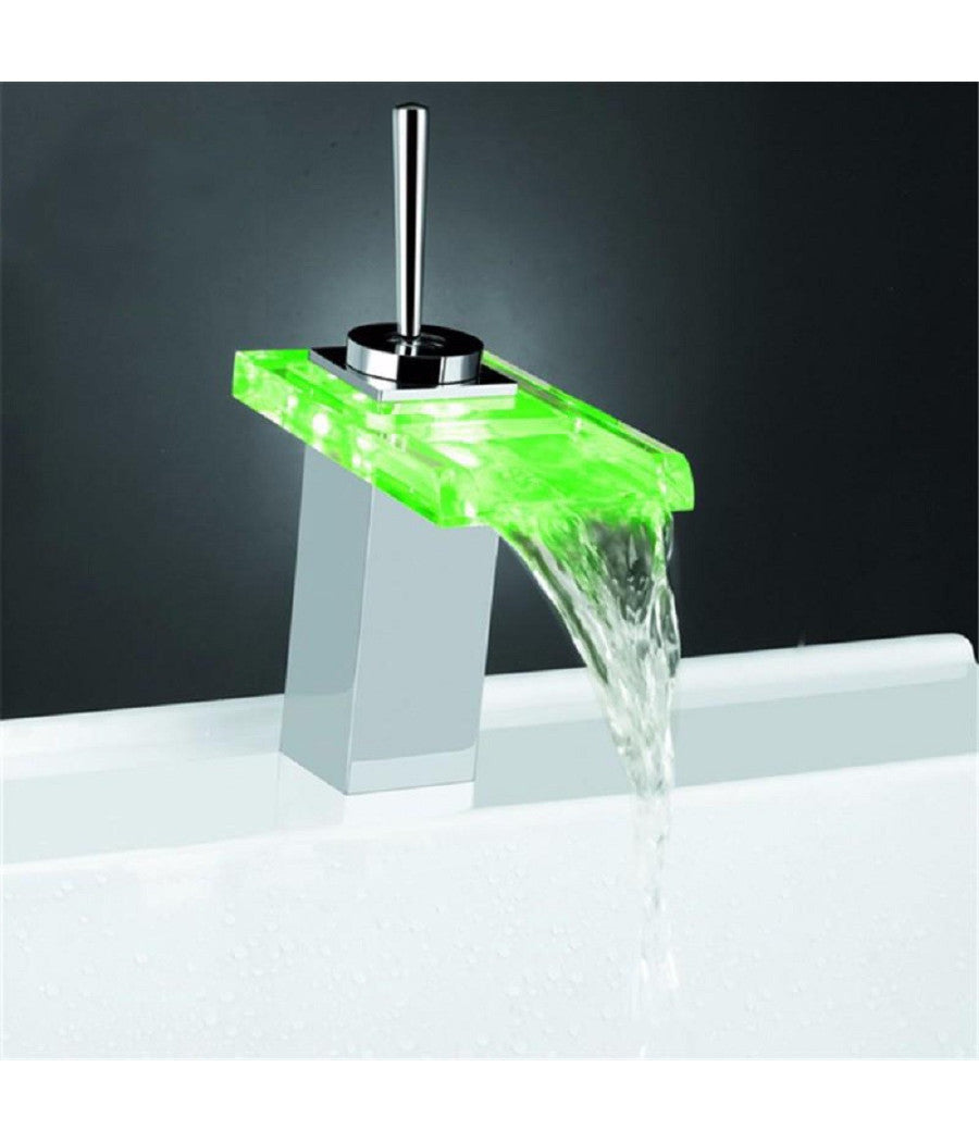 Miscelatore Monocomando Rubinetto A Cascata Vetro A Led Rubinetteria Bagno         