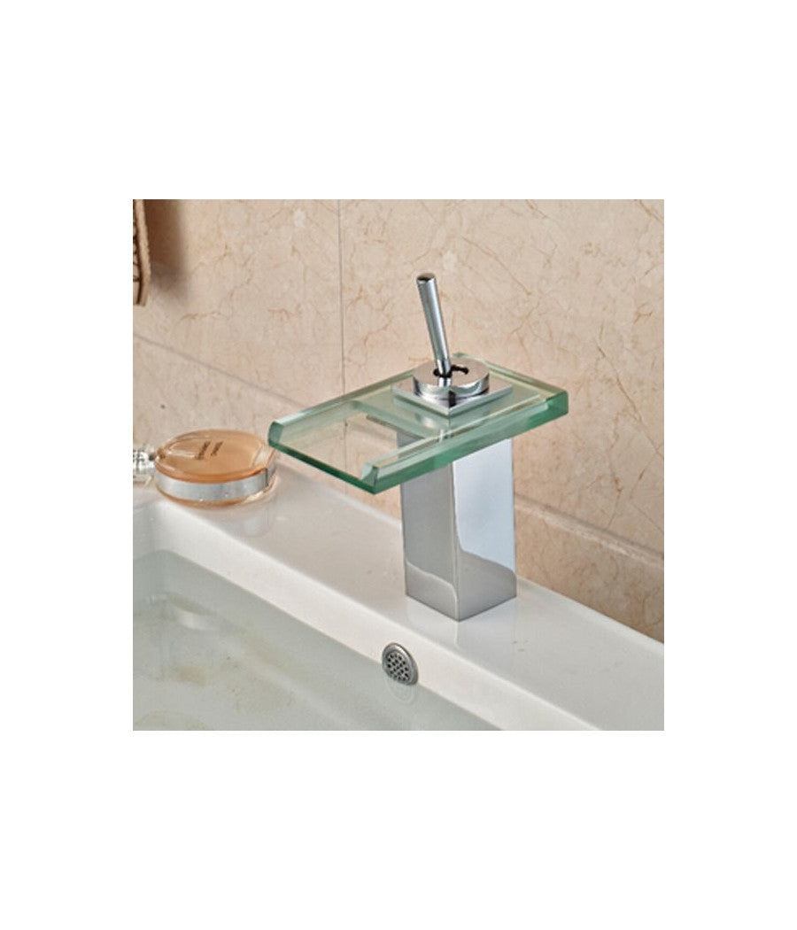 Miscelatore Monocomando Rubinetto Cascata Vetro Rubinetteria Lavabo Bagno         