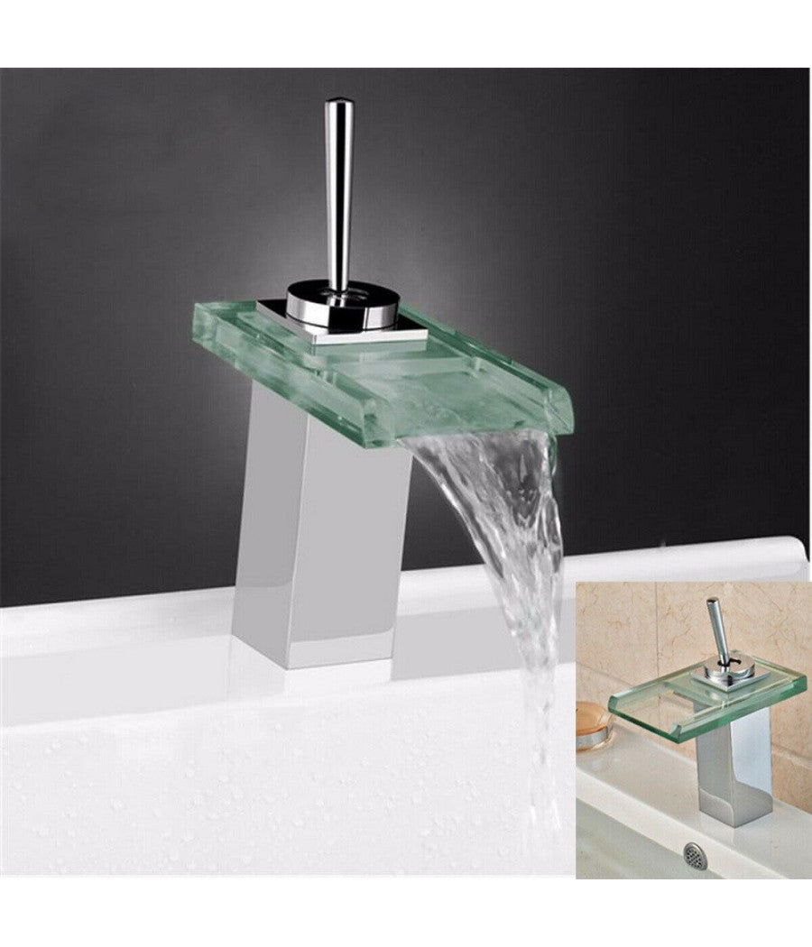 Miscelatore Monocomando Rubinetto Cascata Vetro Rubinetteria Lavabo Bagno         