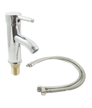 Miscelatore Rubinetto Collo Lungo Monocomando Lavabo Bagno Tondo Cromato         