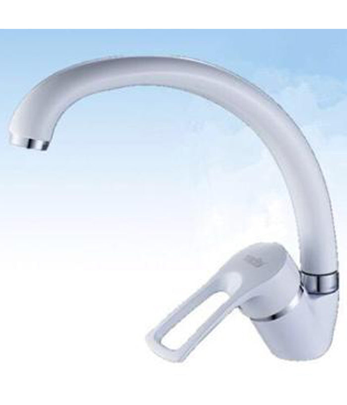 Miscelatore Rubinetto Monocomando Lavabo Per Lavello Cucina Canna Alta Bianco         