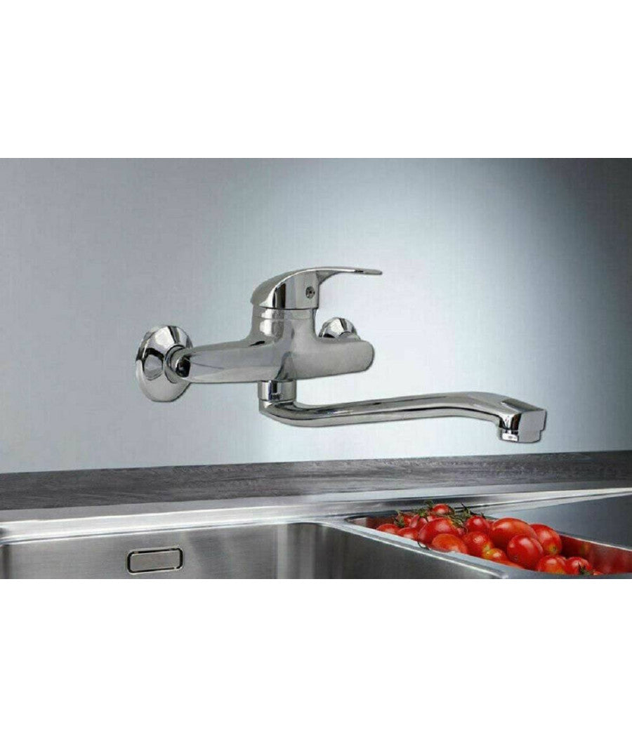 Miscelatore Rubinetto Monocomando Lavello Cucina Canna Alta Cromato Muro 69139         