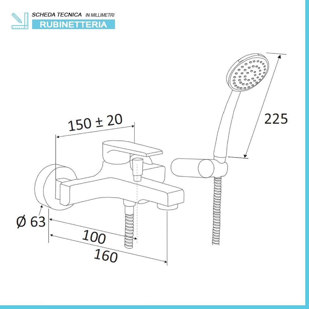 Miscelatore vasca bianco opaco Mariani serie Artic kit doccia incluso