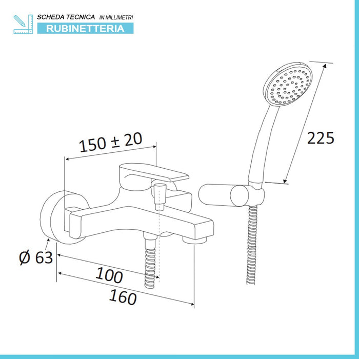 Miscelatore vasca bianco opaco Mariani serie Artic kit doccia incluso