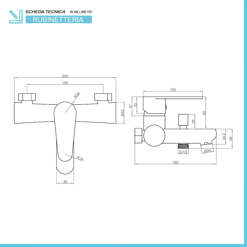 Miscelatore vasca cromato con duplex e kit doccia serie Lizzy