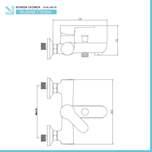 Miscelatore vasca cromato con duplex e kit doccia serie Paco