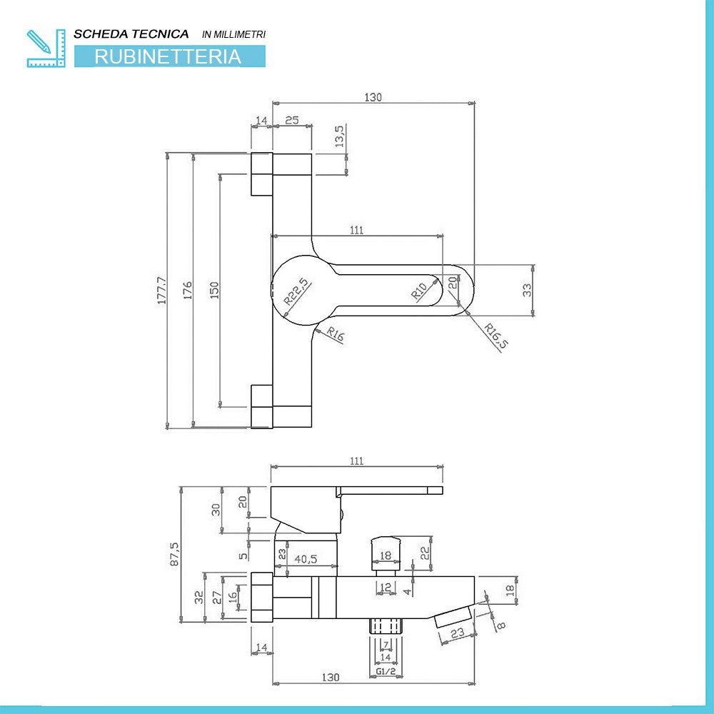 Miscelatore vasca cromato con kit doccia duplex Iole in ottone