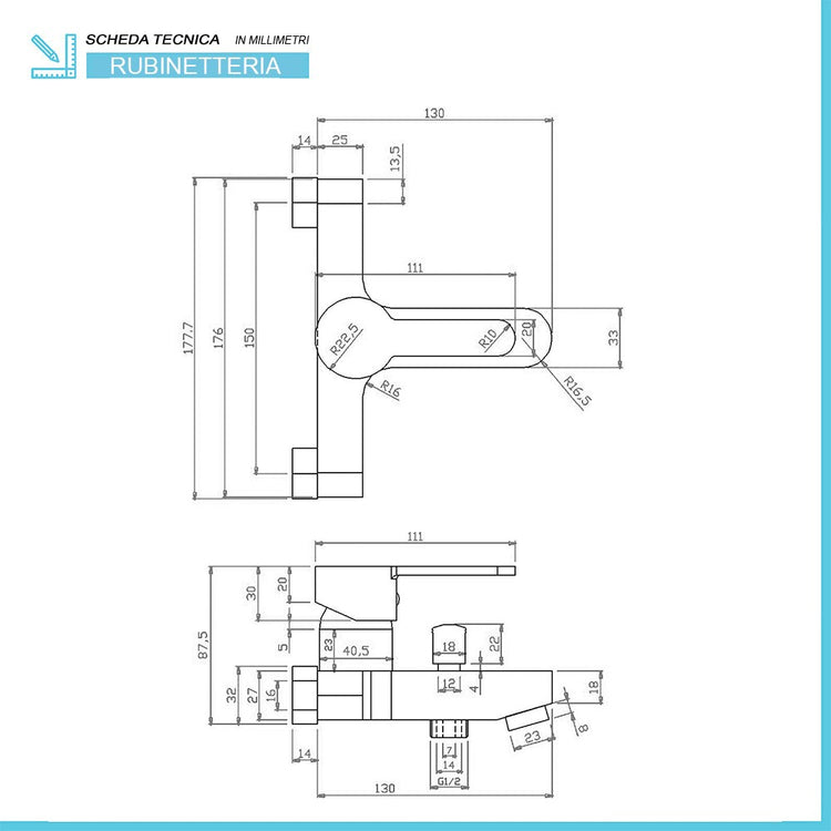 Miscelatore vasca cromato con kit doccia duplex Iole in ottone