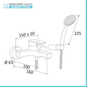 Miscelatore vasca cromato Mariani serie Artic kit doccia incluso