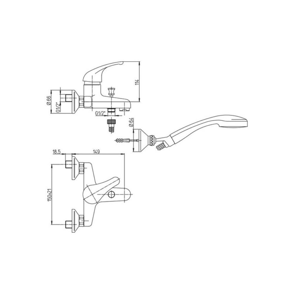 Kit Doccino e Miscelatore Monocomando per Vasca da Parete in Ottone Paini Cromato