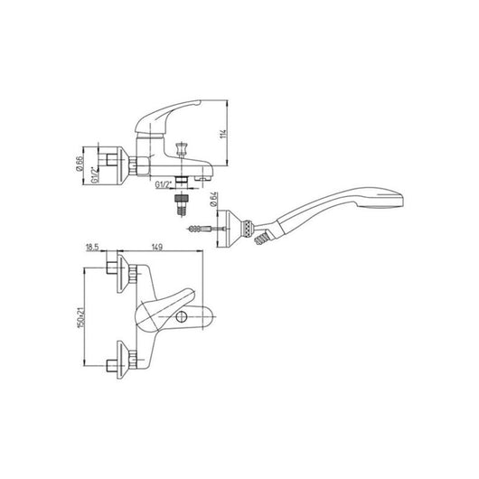 Kit Doccino e Miscelatore Monocomando per Vasca da Parete in Ottone Paini Cromato